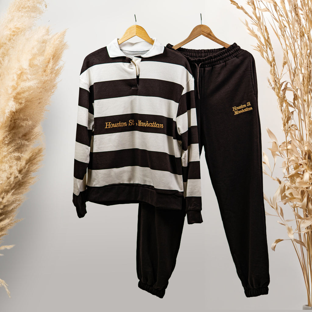 ÇİZGİLİ KAHVE BEYAZ EŞOFMAN TAKIM