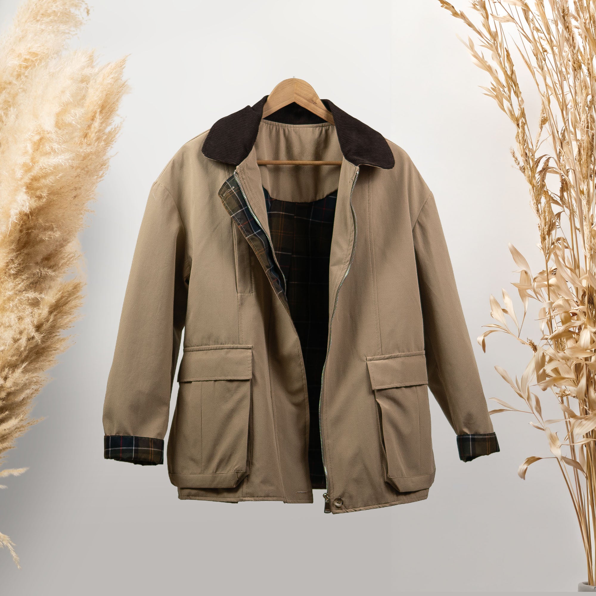 KADİFE YAKA EKOSE DETAYLI TRENÇ MONT