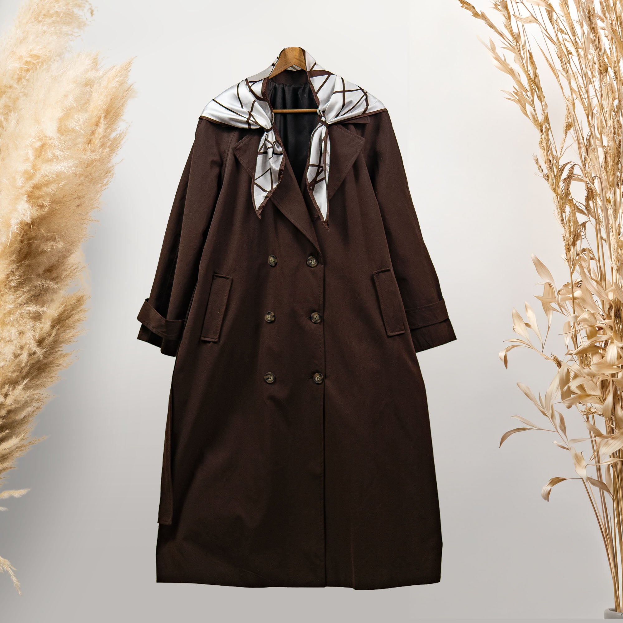 ACI KAHVE FULARLI TRENÇKOT