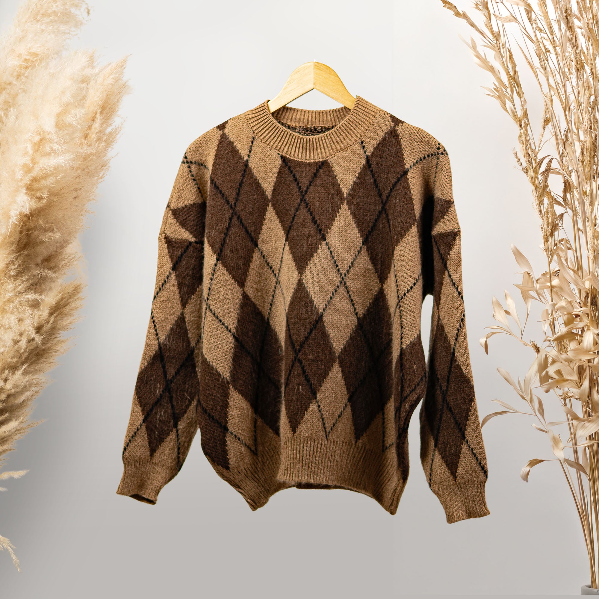 BAKLAVA DESEN KAHVERENGİ KAZAK