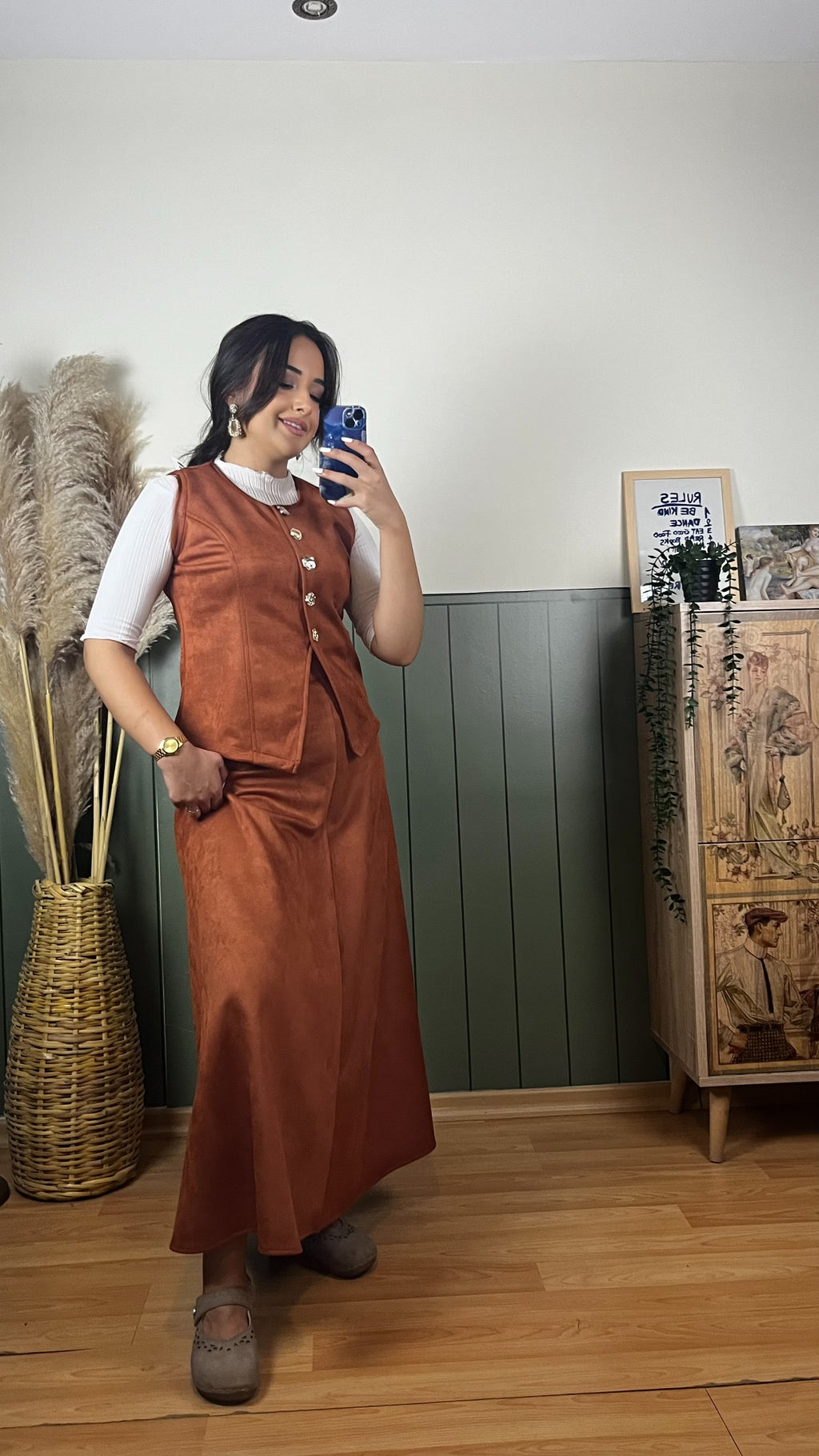 KİREMİT RENGİ SÜET ETEK YELEK TAKIM