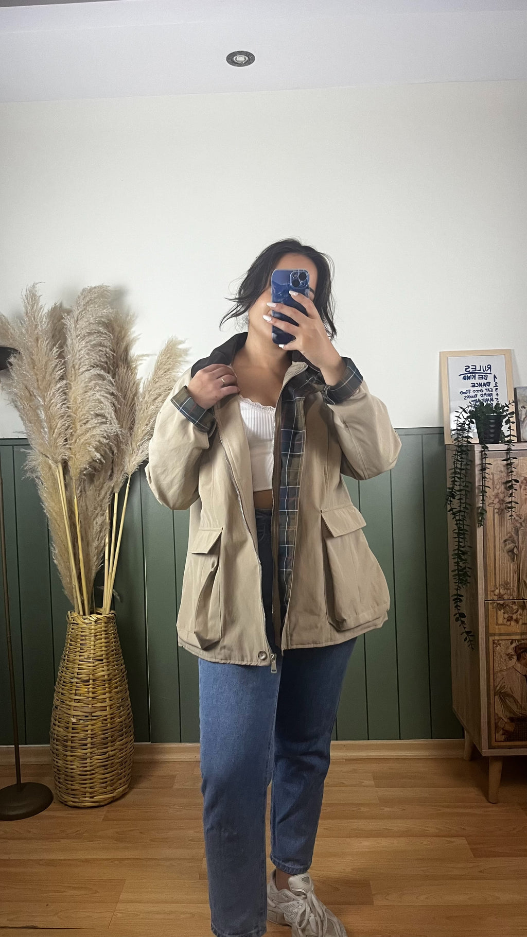 KADİFE YAKA EKOSE DETAYLI TRENÇ MONT